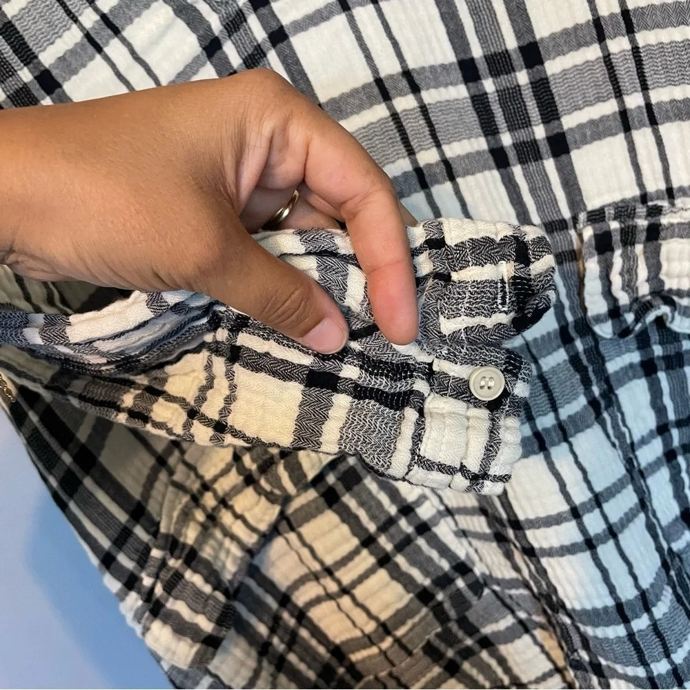 Free People x CP Shades Checkmate Plaid Shirt Dress Black Ivory Long Sleeve XS